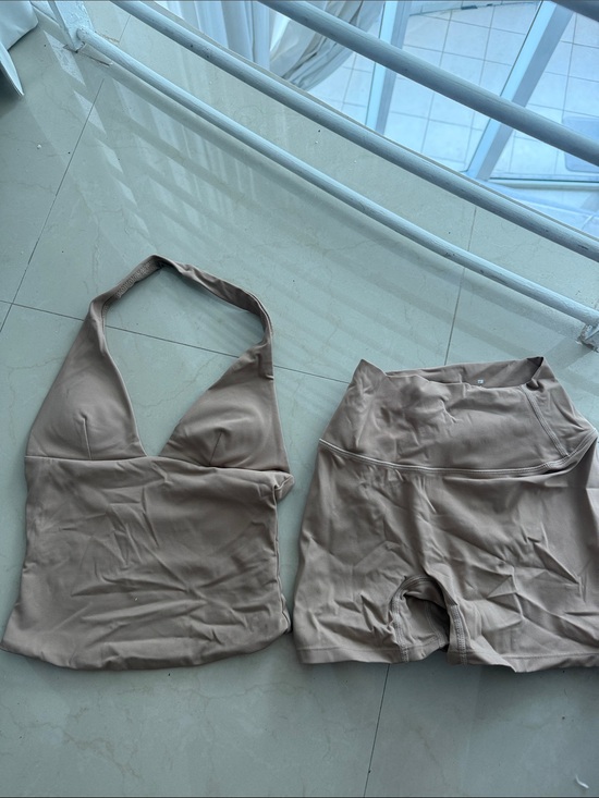 Csb Pants - CSB Halter Top and High-Waist Shorts Set - Taupe